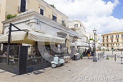 Living block with closed shops at the main level Stock Photo