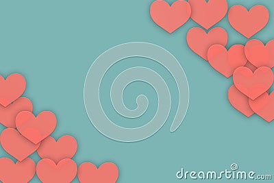 Living coral hearts on blue background Cartoon Illustration