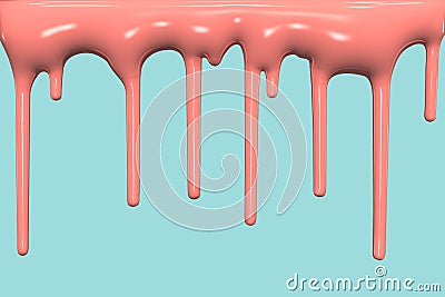 Living coral, pink paint dripping, flowing streams of drops isolated on blue background , Color of Year 2019, 3D rendering Stock Photo