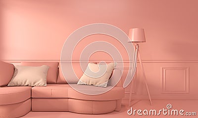 Interior Living coral room inetrior with Sofa and decoration color living coral style.3D rendering Stock Photo