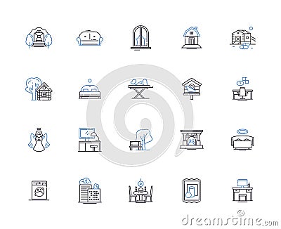Living at home outline icons collection. Dwell, Reside, Abide, Occupy, Co-habit, Inn, Household vector and illustration Vector Illustration
