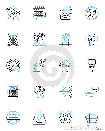 Living quarters linear icons set. Dormitory, Apartment, Condo, House, Shack, Co-op, Bungalow line vector and concept Vector Illustration