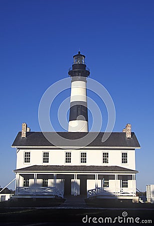 Living quarters and visitors center of Bodie Island Lighthouse on Cape Hatteras National Seashore, NC Stock Photo