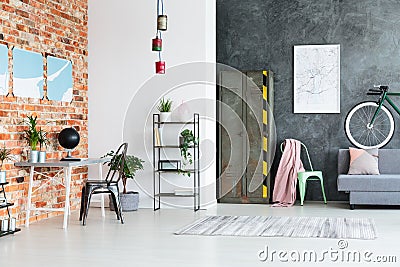 Spacious contrast color loft interior Stock Photo