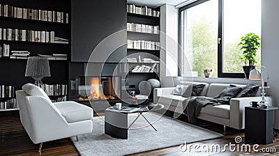 Living room decor, home interior design . Modern Fireplace style Stock Photo
