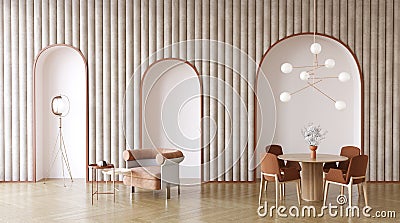 Living room design wiht arches in the wall, memphis concept, 3d redner Stock Photo