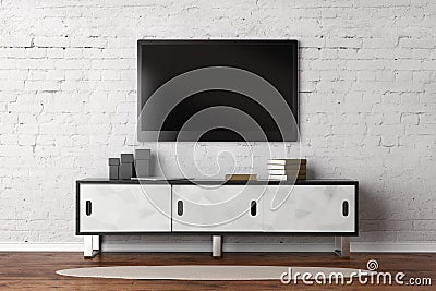 Living room with empty TV monitor Stock Photo