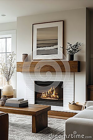 A living room filled with furniture and a fire place Stock Photo