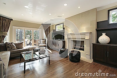 Living room with fireplace Stock Photo