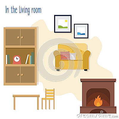 In the living room flat vector illustration set Vector Illustration