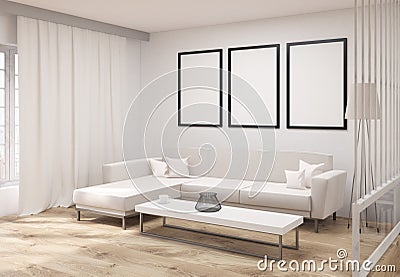 Living room with frames side Stock Photo