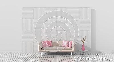 The living room is furnished with furniture`s color of love for valentine day. Stock Photo