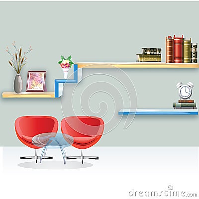 Living room with furniture. Flat style vector illustration. Vector Illustration