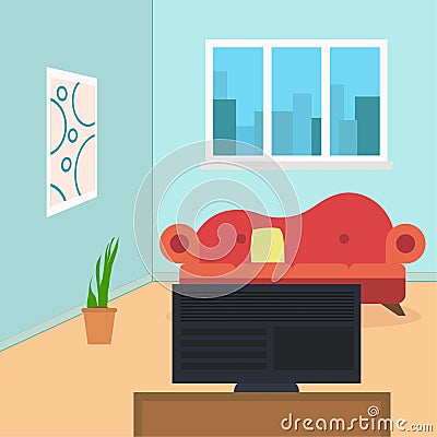 Living room with furniture and window. Reading room. Flat style illustration. Vector Illustration