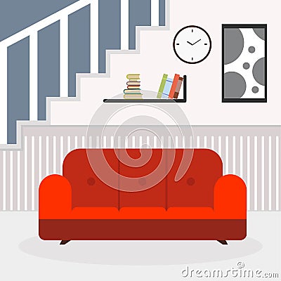 Living room with furniture and window. Reading room. Flat style illustration. Cartoon Illustration