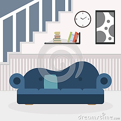 Living room with furniture and window. Reading room. Flat style illustration. Cartoon Illustration