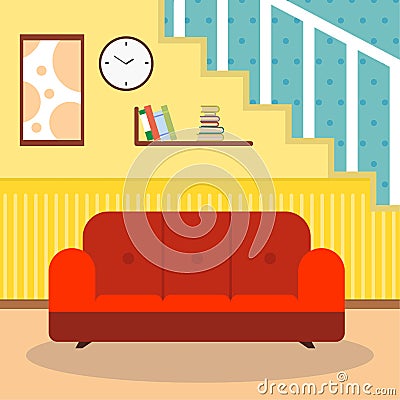 Living room with furniture and window. Reading room. Flat style vector illustration. Vector Illustration