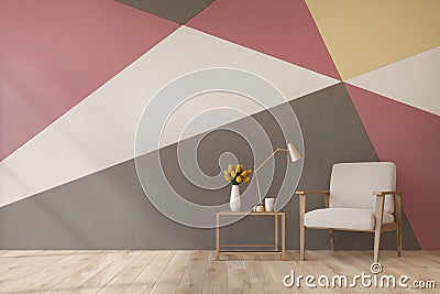 Living room, geometric pattern wall Stock Photo