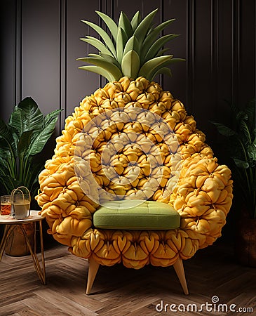 A living room with a green and yellow sofa shaped as pineapple Stock Photo