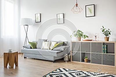 Living room with grey couch Stock Photo