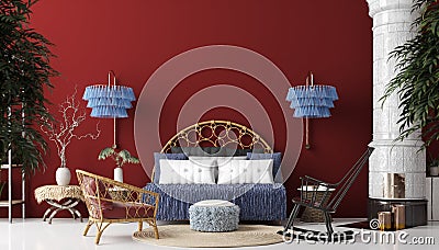 Living room interior in Bohemian style, panoramic view Stock Photo