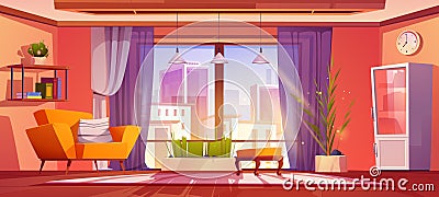 Living room interior with cityview background Vector Illustration