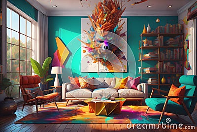 living room interior design with different paint colors Stock Photo