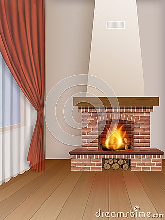 Living room interior with fireplace Vector Illustration