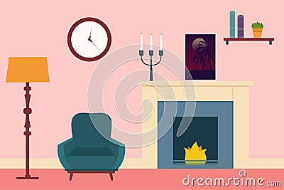 Living room Interior. Flat living room interior Cartoon Illustration