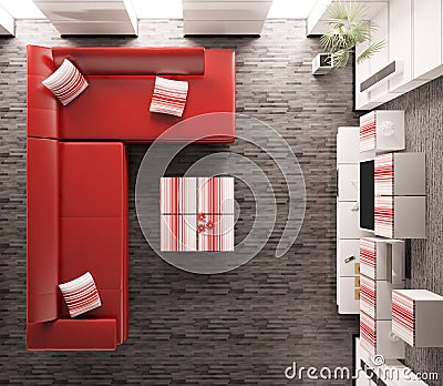 Living room interior top view 3d render Stock Photo