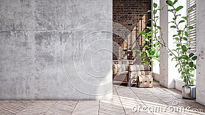 Living room loft in industrial style Stock Photo