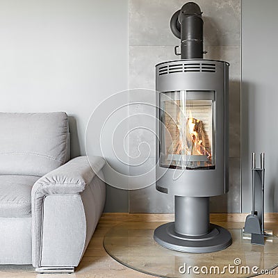 Living room with modern fireplace Stock Photo