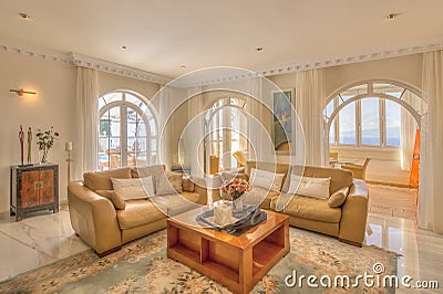 Living room in the modern villa Stock Photo