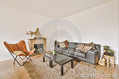 Living room with a set of black dining Stock Photo