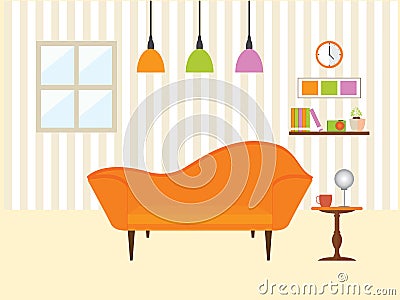 Living room with sofa furniture. Vector Illustration