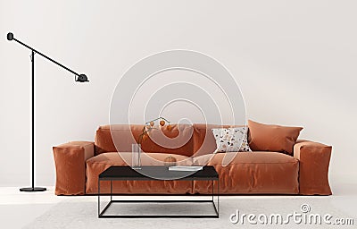 Living room with terracotta sofa Cartoon Illustration