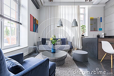 Living room with upholstered sofa Stock Photo