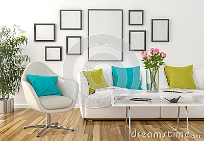 Living room - on the wall empty picture frames Cartoon Illustration