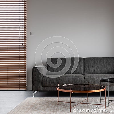 Living room with wooden blinds Stock Photo