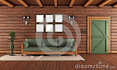 Living room of a wooden house Stock Photo