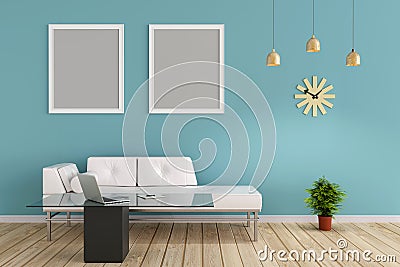 Living room and work space simple concept 3d rendering Stock Photo