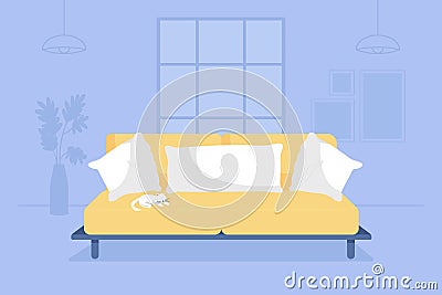 Living room with yellow couch 2D vector isolated illustration Vector Illustration