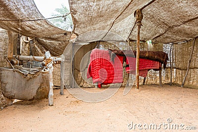 Living tent for ancient Arabian people in the Heritage folk village in Abu Dhabi, United Arab Emirates Editorial Stock Photo