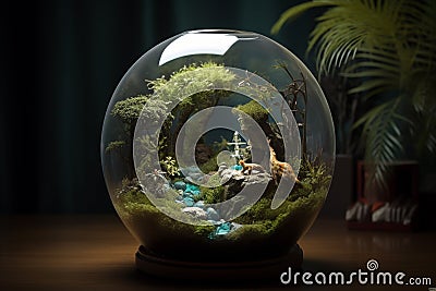 Living in a terrarium with its own microflora and ecosystem. AI Generated Stock Photo