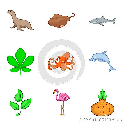 Living world icons set, cartoon style Stock Photo