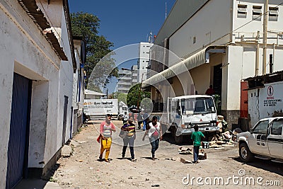 LIVINGSTONE - OCTOBER 14 2013: Local people in the town center o Editorial Stock Photo