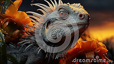 Lizard closeup head view showing details of skin Stock Photo