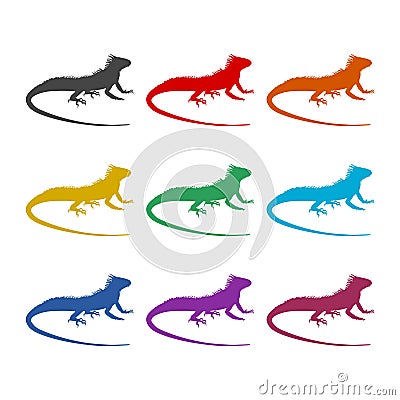 Lizard color icon set isolated on white background Vector Illustration