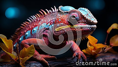 Lizard, dragon, gecko, iguana, vibrant colors, tropical rainforest, animal scale generated by AI Stock Photo