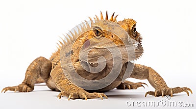 Anabas: A Golden Lizard With Strong Facial Expression On White Background Stock Photo